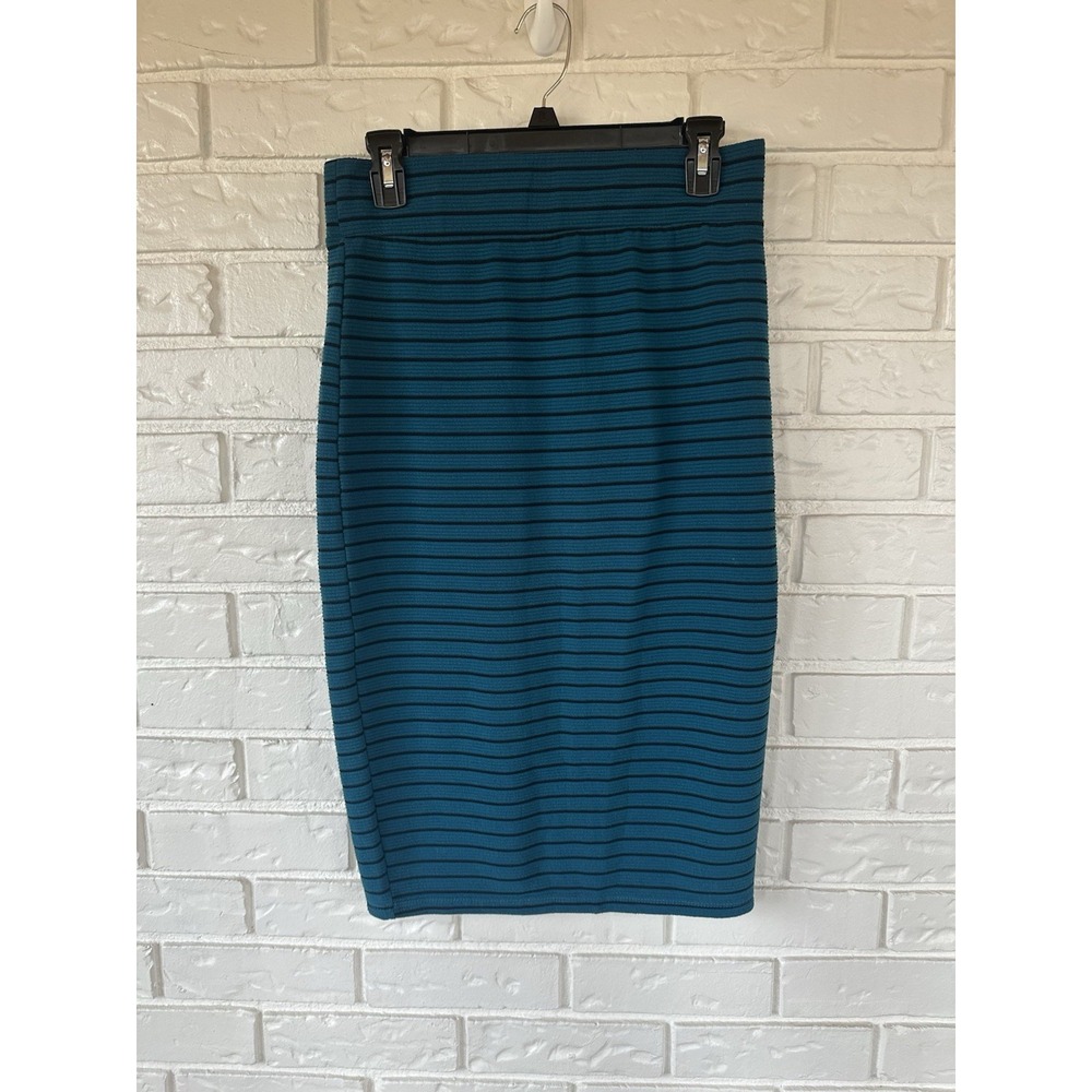 Olivia Blu Teal Ribbed Pencil‎ Skirt Women's Large Stretch Bodycon Midi
